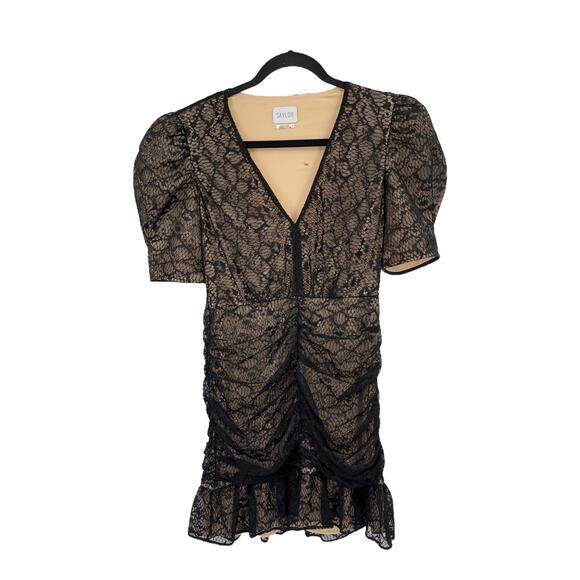 Saylor dress Reena ruched lace mini black nude Small S - Picture 2 of 6